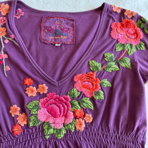 Johnny Was Long Sleeve Flower Embroidered Mini Dress Purple Size XS - Picture 4 of 11